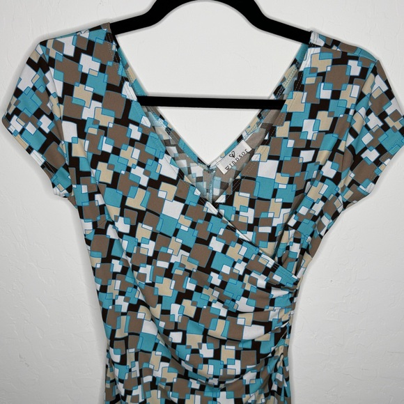 Blue & Brown Square Print body-con Dress - Picture 3 of 3